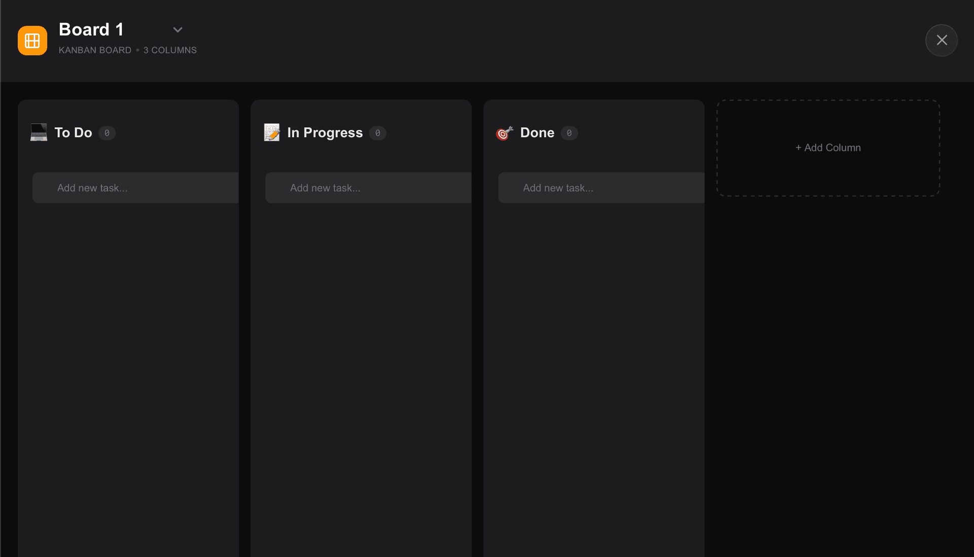 Kanban board in TaskNote app