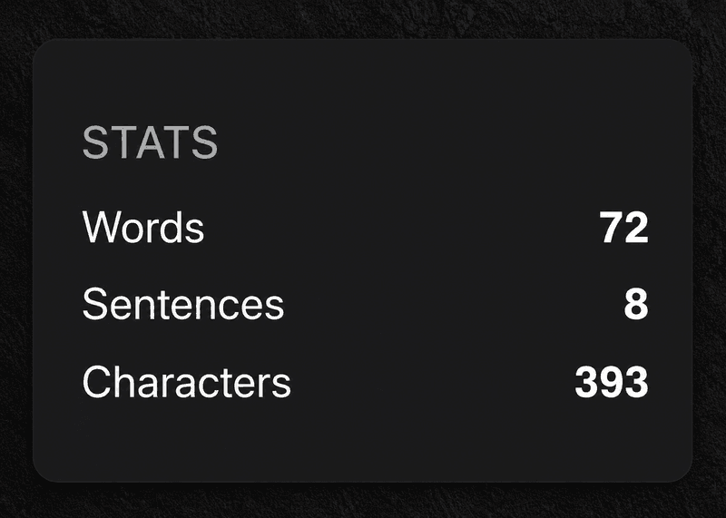 Sentence counter panel inside TaskNote note editor