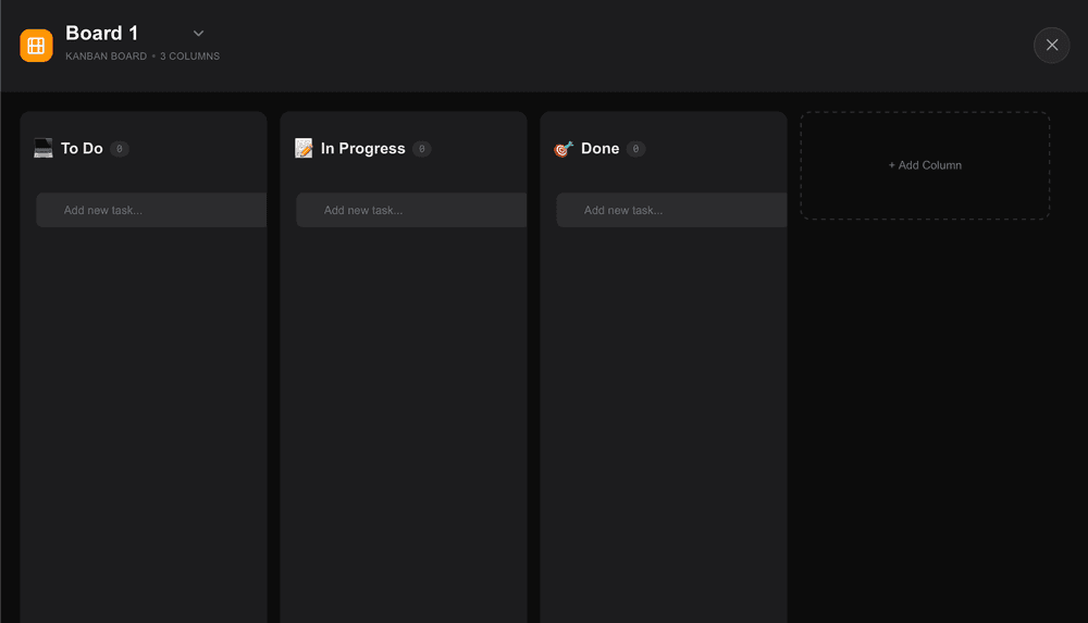Tasks pulled from a brain dump on a kanban board