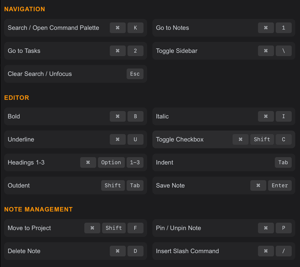 TaskNote Keyboard Shortcuts Modal