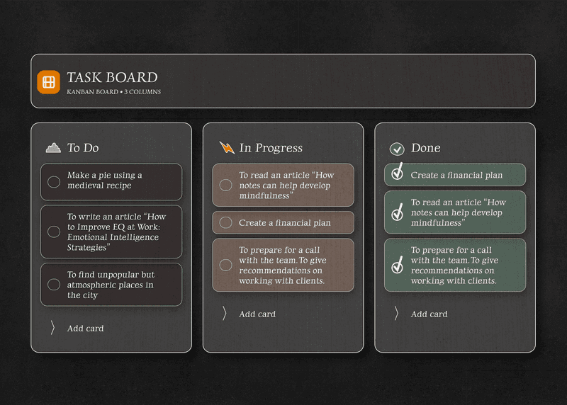 TaskNote kanban board and notes on Android