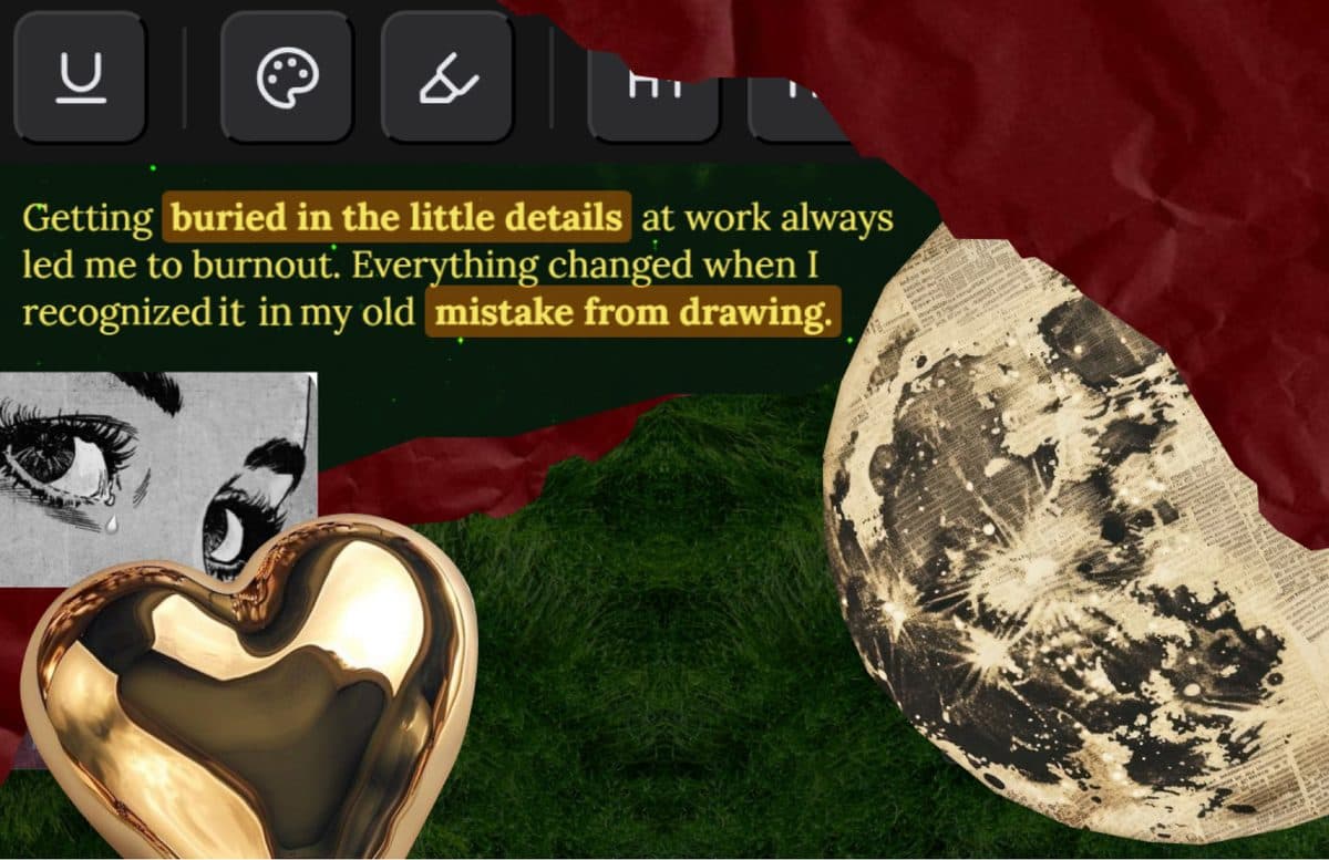 Collage with the article headline about getting buried in little details at work and burning out