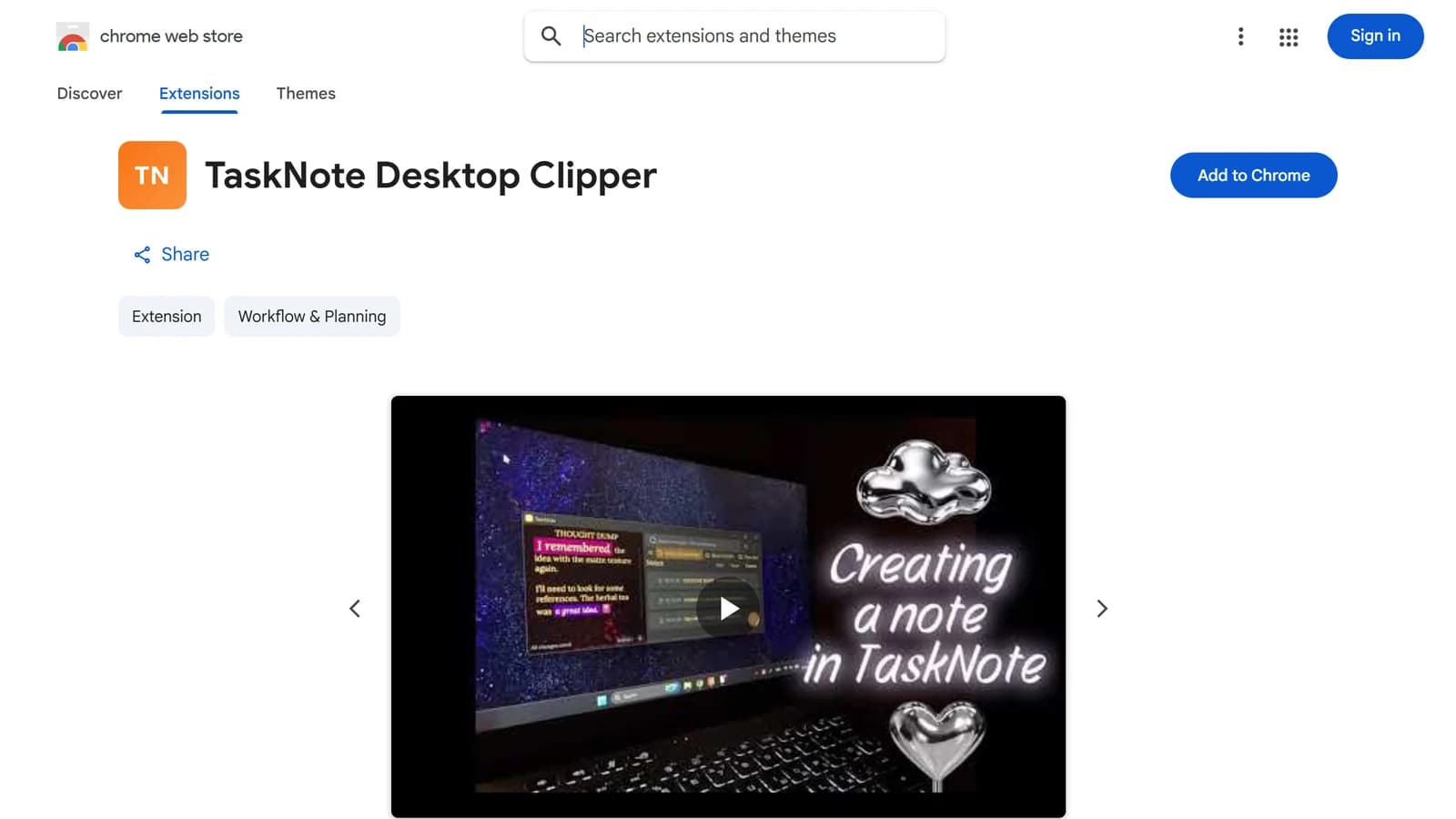TaskNote Desktop Clipper in the Chrome Web Store