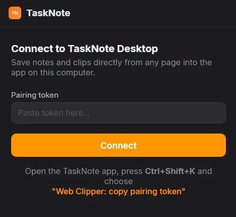 Install the extension from the Chrome Web Store and open it. The first time, it asks for a pairing token.