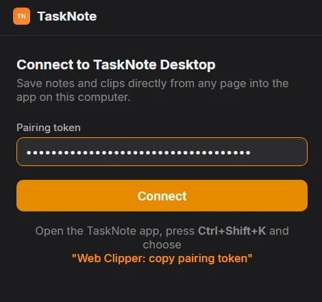 Paste the token into the extension and press Connect. Once; from then on the two are paired.