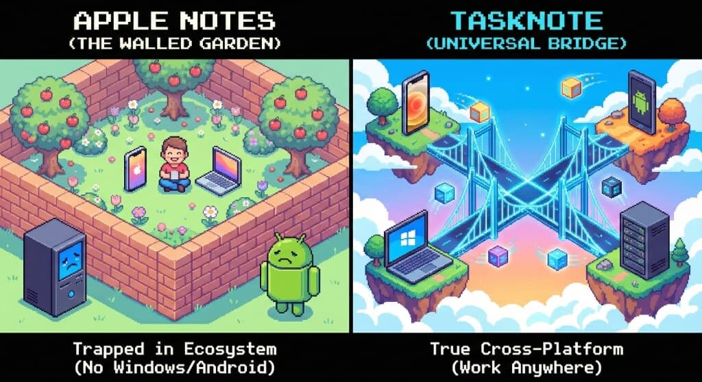 囲いの中の Apple Notes と、あらゆる環境で動く TaskNote