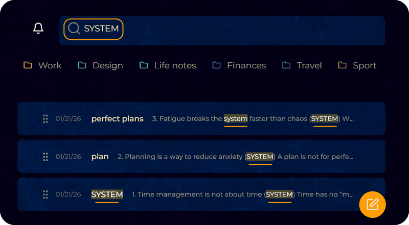 Demonstrating keyword search functionality in a note-taking app.