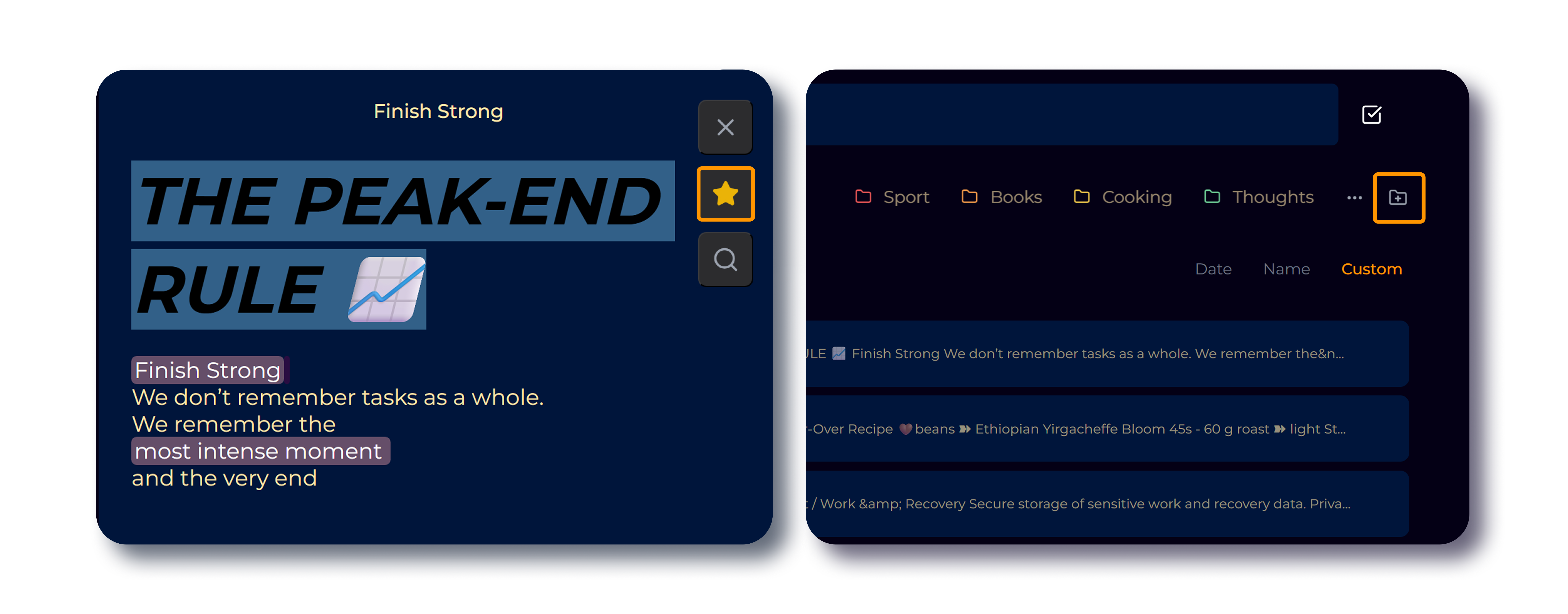 Pinning and organizing notes with folders
