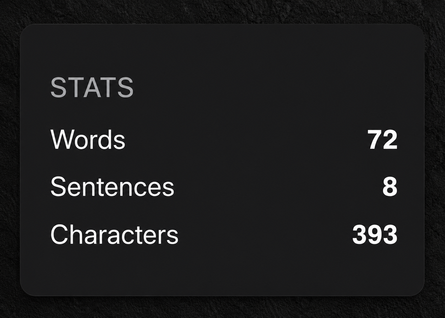 Sentence counter panel inside TaskNote note editor