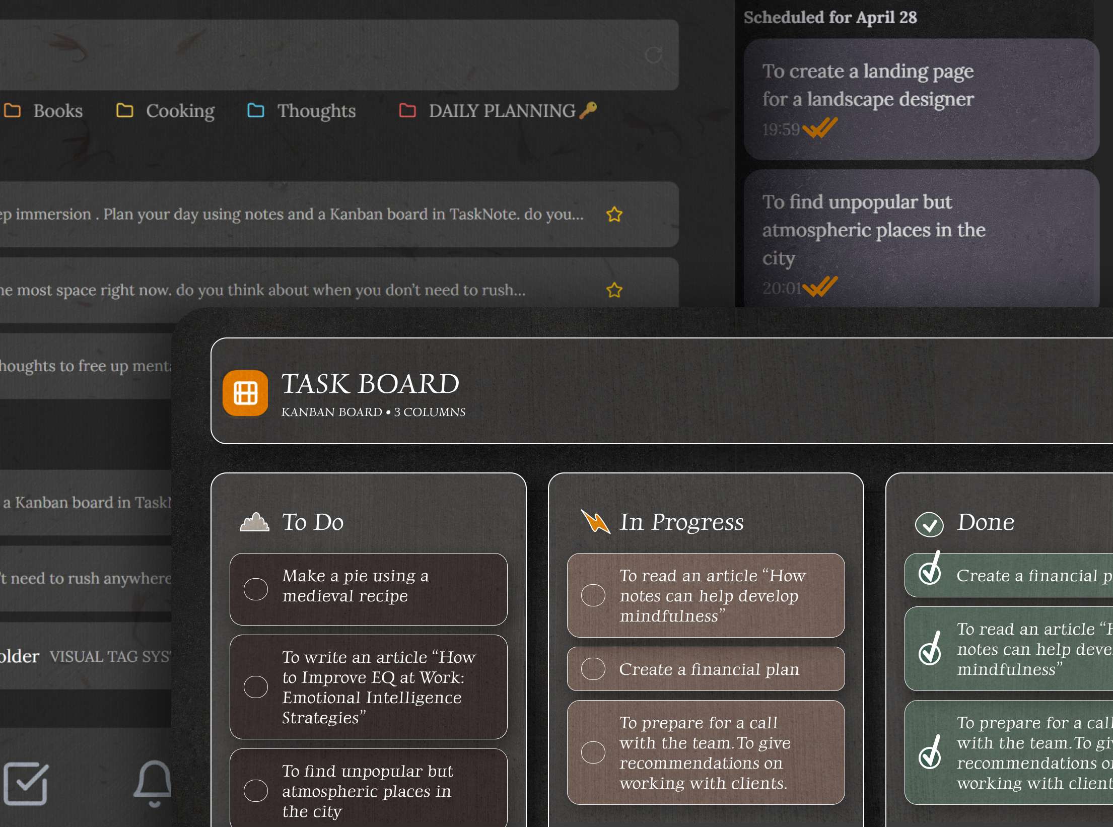 Notes and tasks together in TaskNote