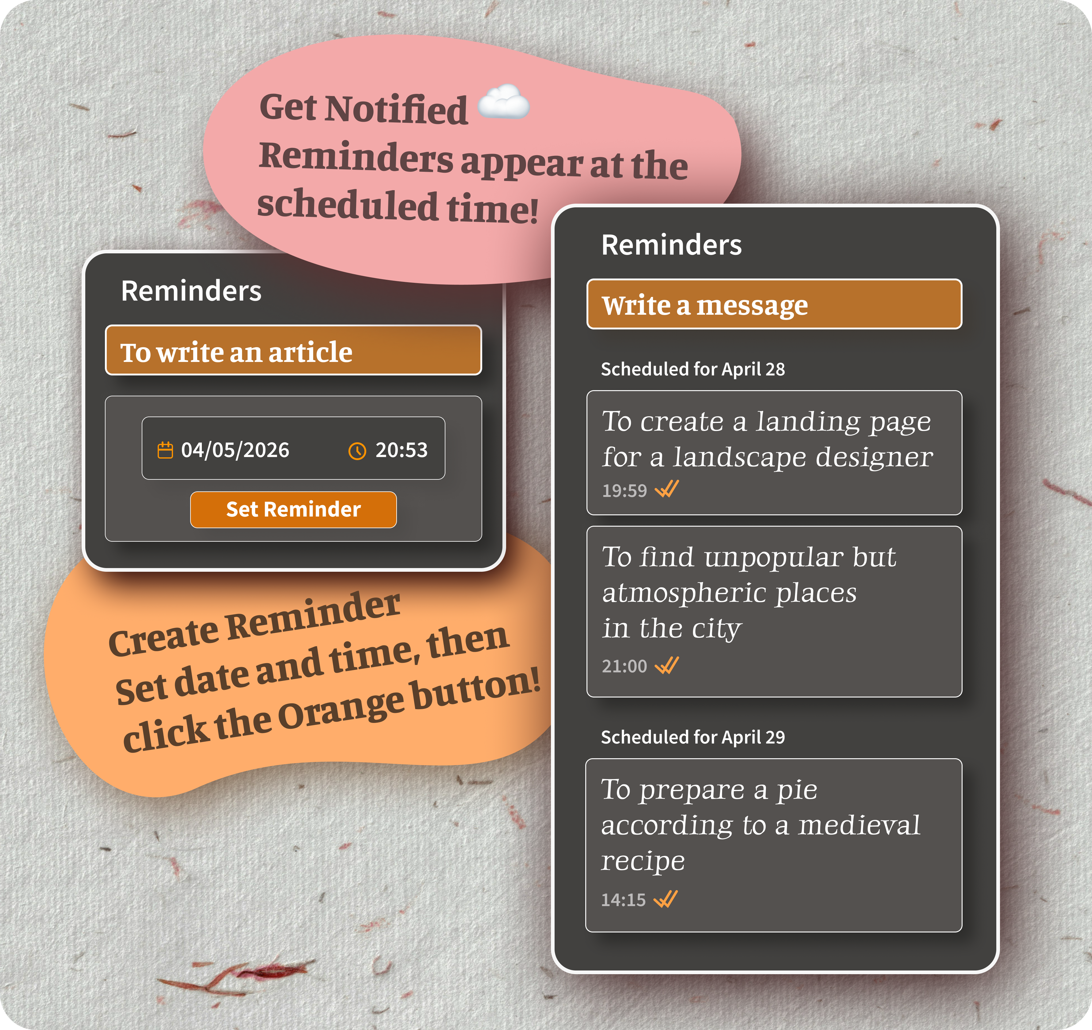 TaskNote reminder date picker on a task card